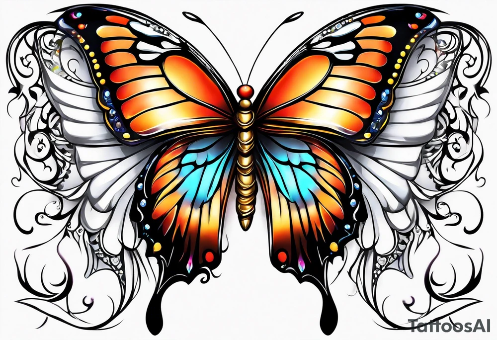 Half butterfly with one Angel wing tattoo idea