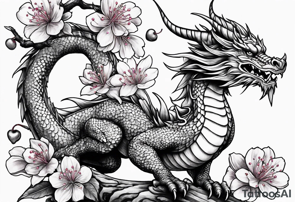 dragon with cherry blossom tattoo idea