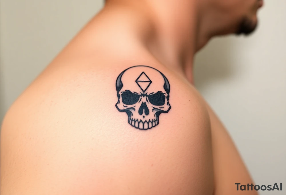 Masculine skull with a diamond and daisy tattoo idea