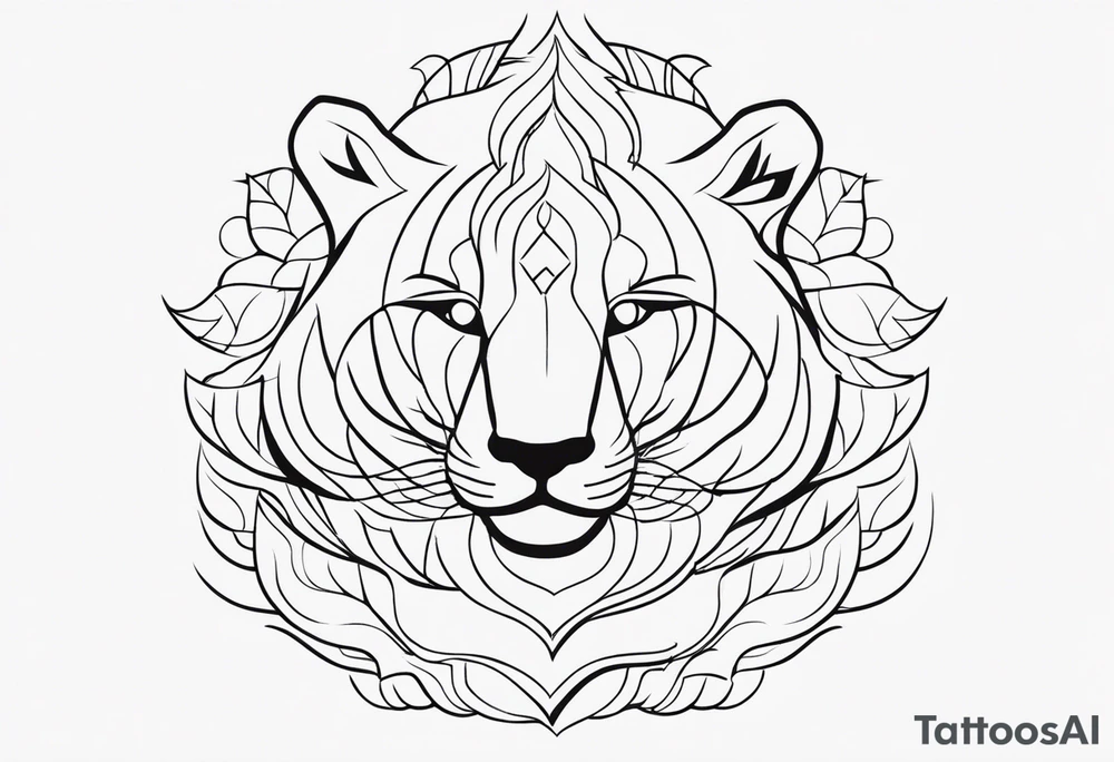 uma leoa, um leao e seus dois filhotes dentro de um retangulo tattoo idea