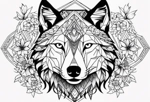 Mon tatouage serait avec des fleurs un loup des formes géométriques des ombres avec du dark tattoo idea