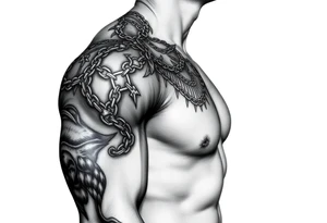 Huge shoulder tattoo of chainmail covering entire arm up to neck tattoo idea