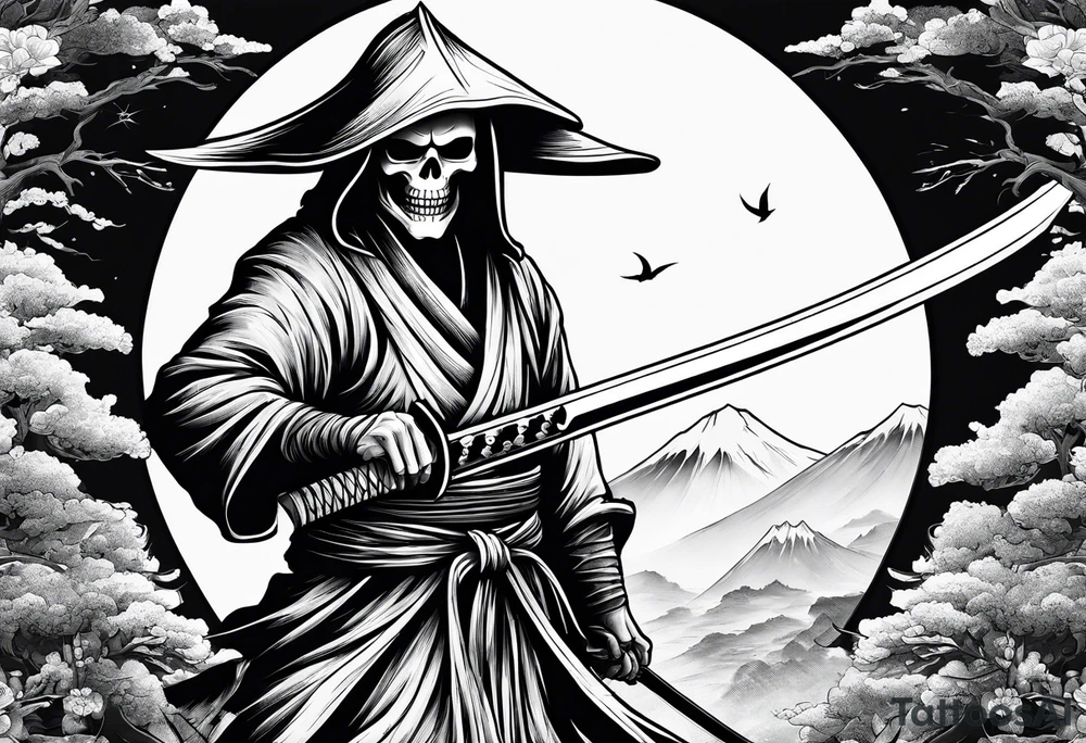 katana with grim reaper tattoo idea