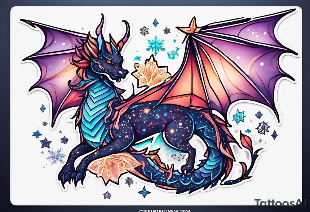 Constellation, kawaii dragon, snowflake tattoo idea