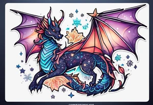 Constellation, kawaii dragon, snowflake tattoo idea