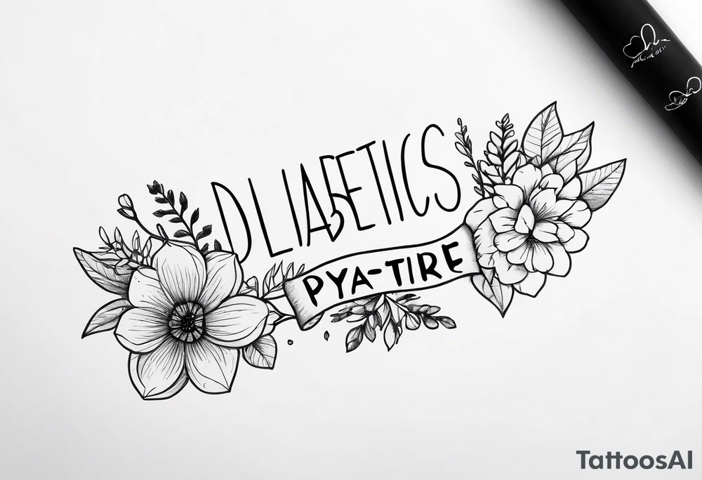 A forearm tattoo with the text “type 1 diabetic” and flowers around the text. tattoo idea