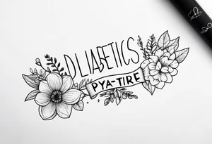 A forearm tattoo with the text “type 1 diabetic” and flowers around the text. tattoo idea