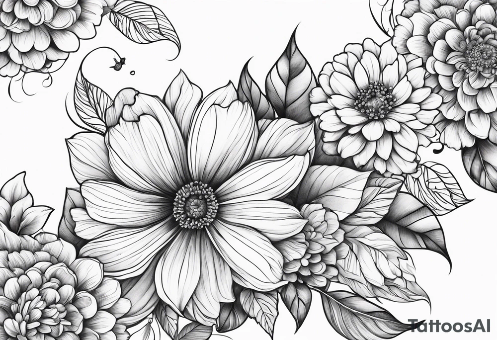 September month flower and April month flower meeting together horizontally tattoo idea