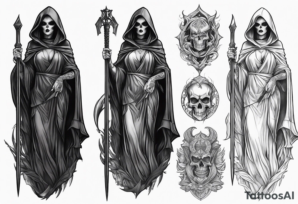 full body Female grim reaper tattoo idea