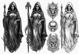full body Female grim reaper tattoo idea