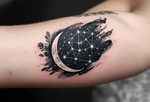 The Aries star constellation sparkles in white ink on a deep navy background, symbolizing the fire sign’s place among the stars. tattoo idea