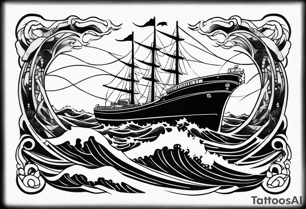 carco ship on waves tattoo idea