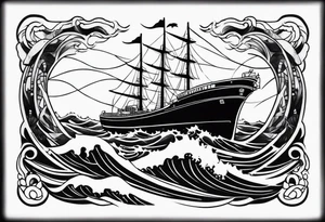 carco ship on waves tattoo idea