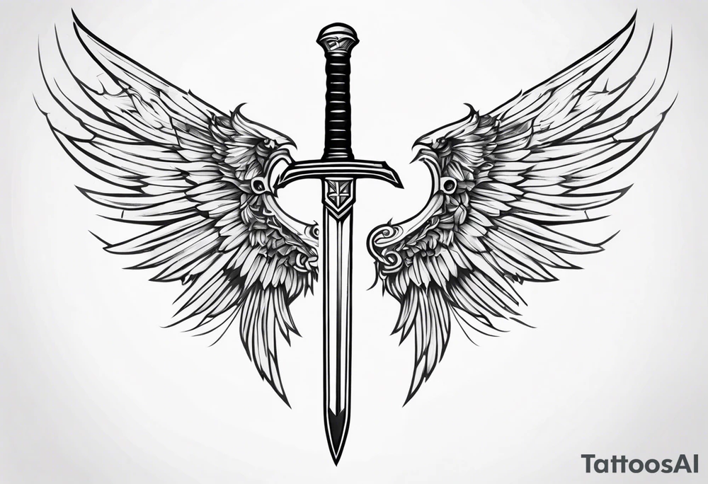 Sword with cyber sigilism wings tattoo idea