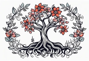 tree with roots 

old school vintage simple traditional design with vintage flowers surrounding
bold color simple tattoo idea