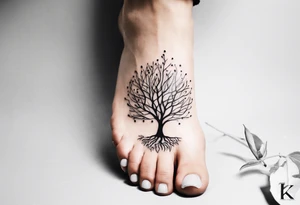 A Tattoo of a tree. Tree roots starting from my toes and growing upwards onto my leg into a tree.size of tattoo should not go above my knee tattoo idea