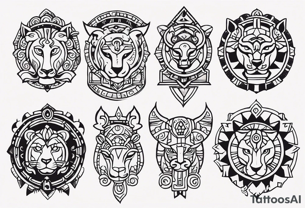 Mayan Zodiac symbols on knee cap tattoo idea