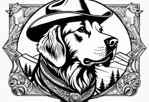 golden retriever mountain cowboy tattoo idea
