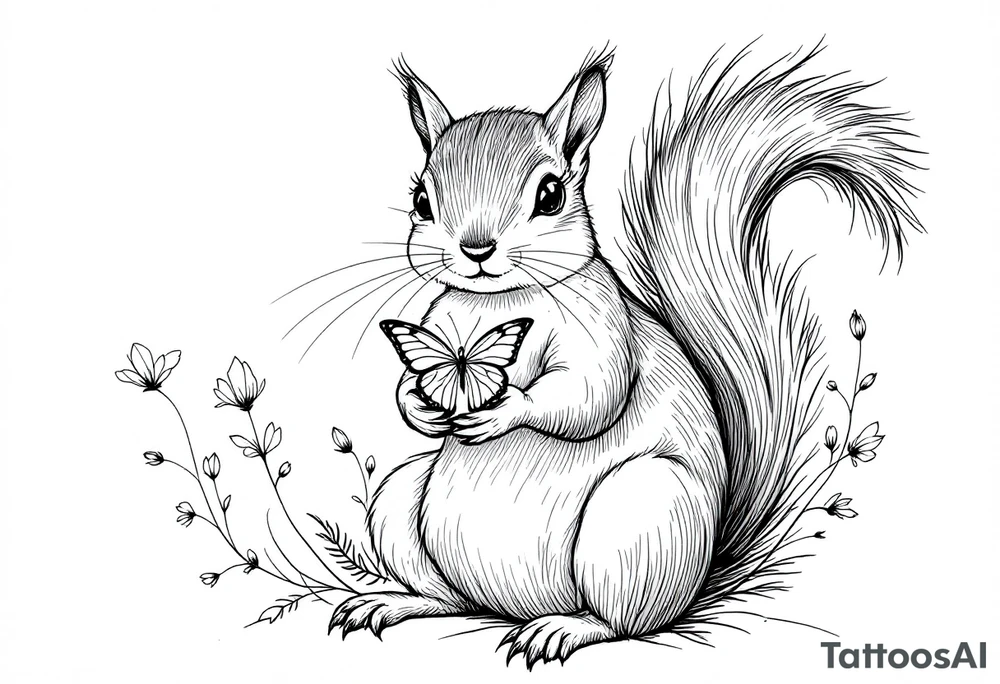 A Squirrel with a butterfly in hands tattoo idea