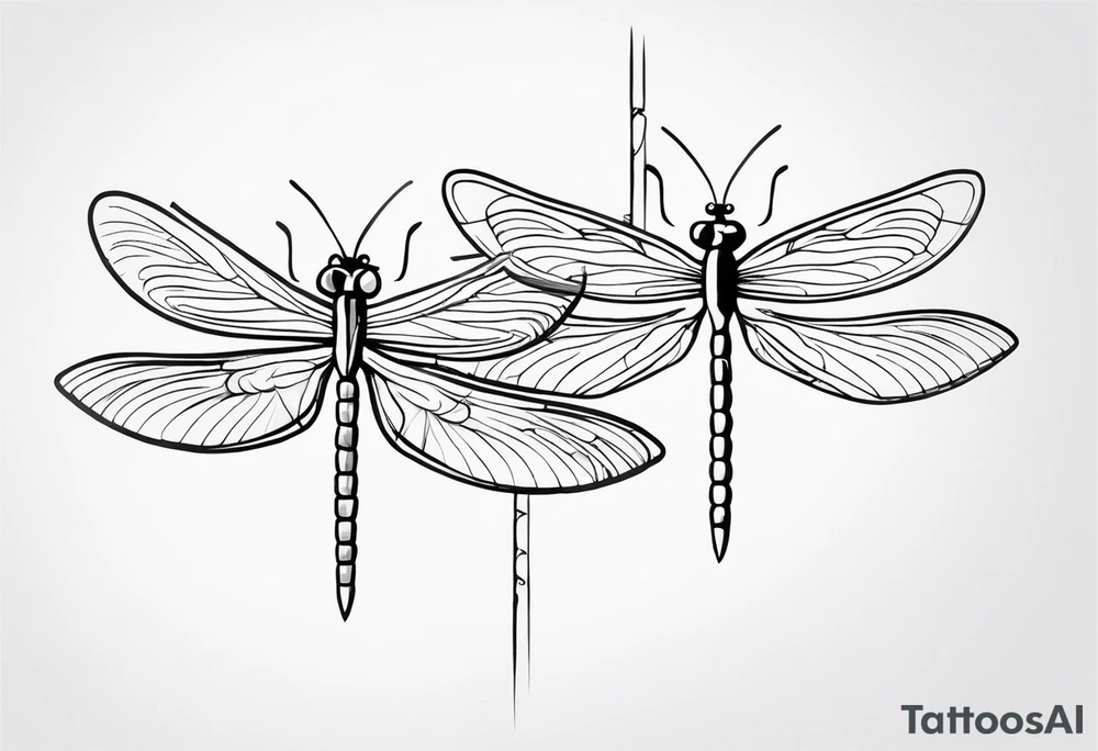 2 Dragonflies one with a lock as the chest 
and the other has a key for the tail fine black line style tattoo idea