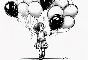 Little girl holding on to balloons and wearing a T-shirt saying ‘dream’ , going up to the sky tattoo idea