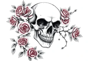 gothic skull intertwined with climbing roses and thorny vines tattoo idea