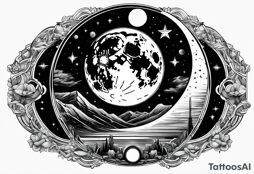 a moon with star wars symbols tattoo idea