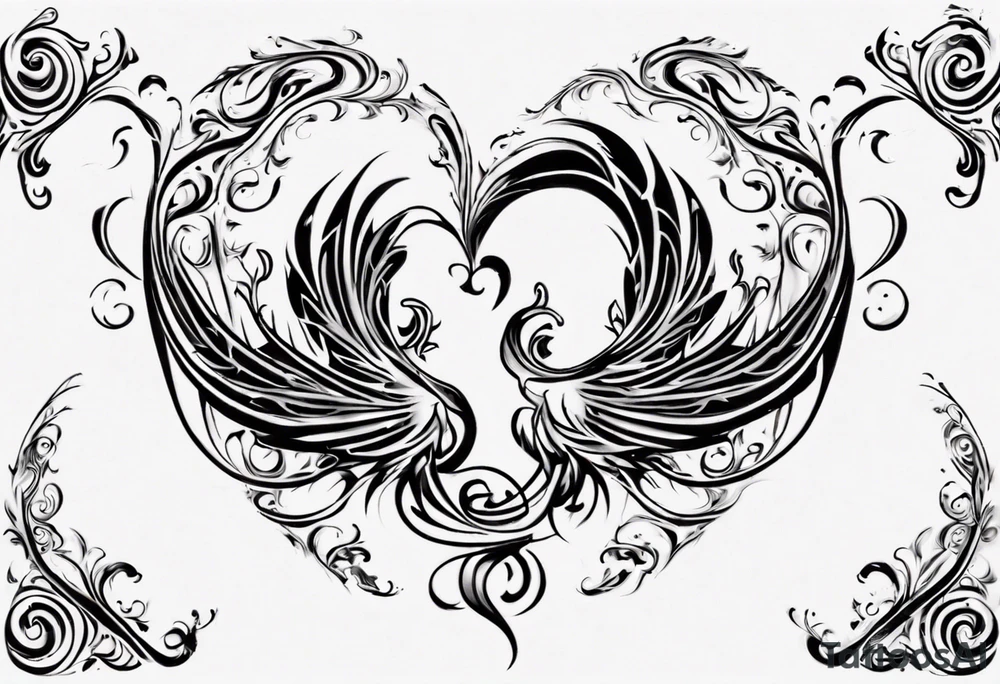 Phoenix heart shaped swirl tattoo idea