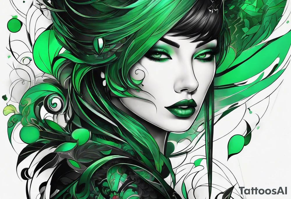 abstract, green and black, covered from wrist to forearm, fully covered, no borders, blackwork tattoo idea