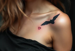 Black fine-line coordinates on both partnes shoulders with a tiny red heart on the collarbone mark where your love began. tattoo idea
