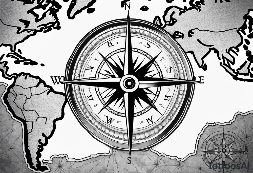 Compass on world map tattoo idea