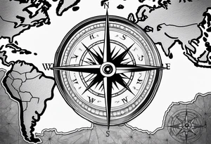 Compass on world map tattoo idea