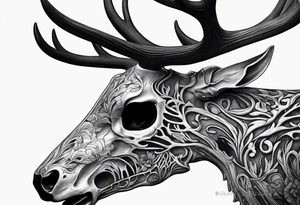 A side view of a decayed deer skull with no skin JUST BONE FOREST FIRE tattoo idea