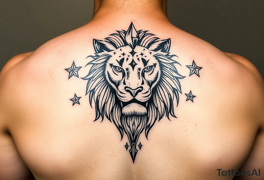 mystical lion with stars tattoo idea