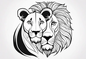 Moitié visage lion avec son bebe lionne tattoo idea