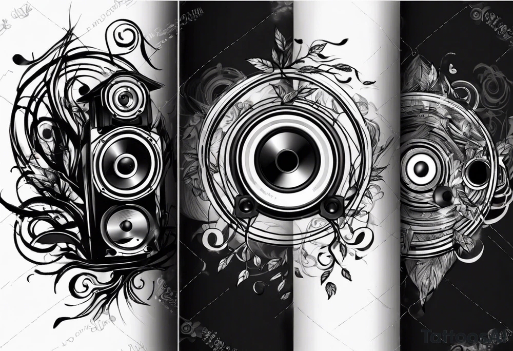 music speaker note tree stave DJ tattoo idea