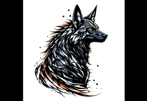 a mix of a jackal, a black hound, and Anubis, looking back, serious and daring tattoo idea