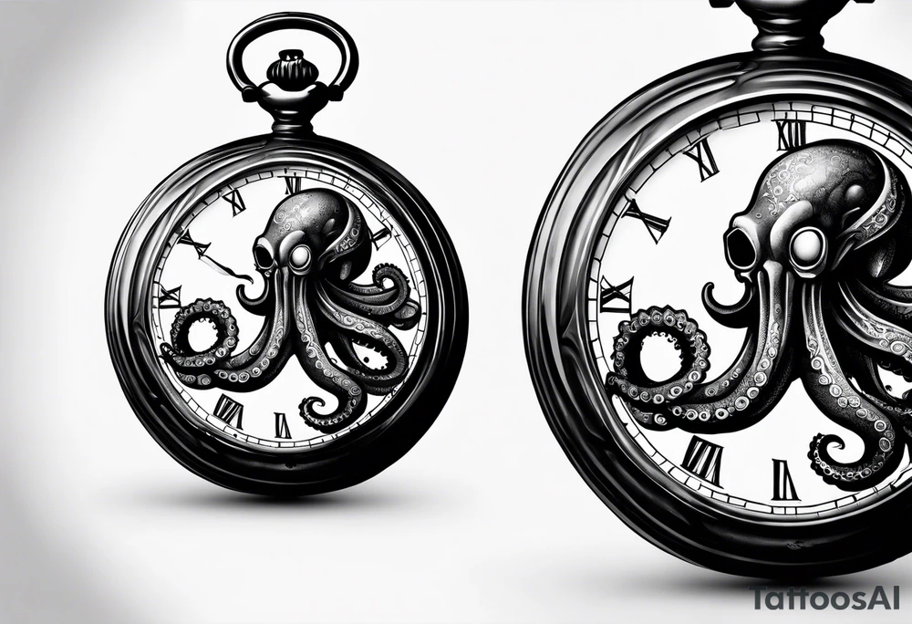 pocket watch wrapped under an aggressive octopus, side perspective tattoo idea
