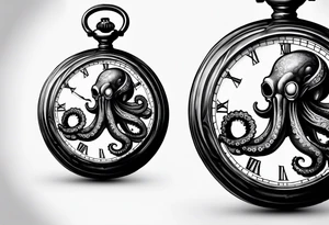 pocket watch wrapped under an aggressive octopus, side perspective tattoo idea