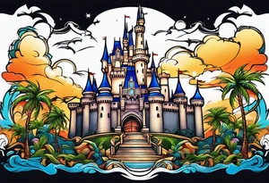 disney castle palm tree tattoo idea