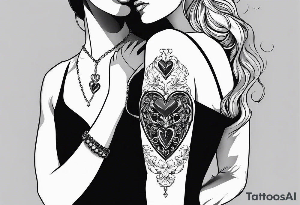 necklace heart locket with two human shadows hugging tattoo idea