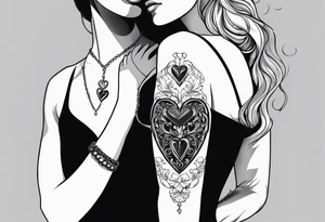 necklace heart locket with two human shadows hugging tattoo idea