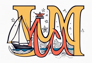 sailor style with word “mom” tattoo idea