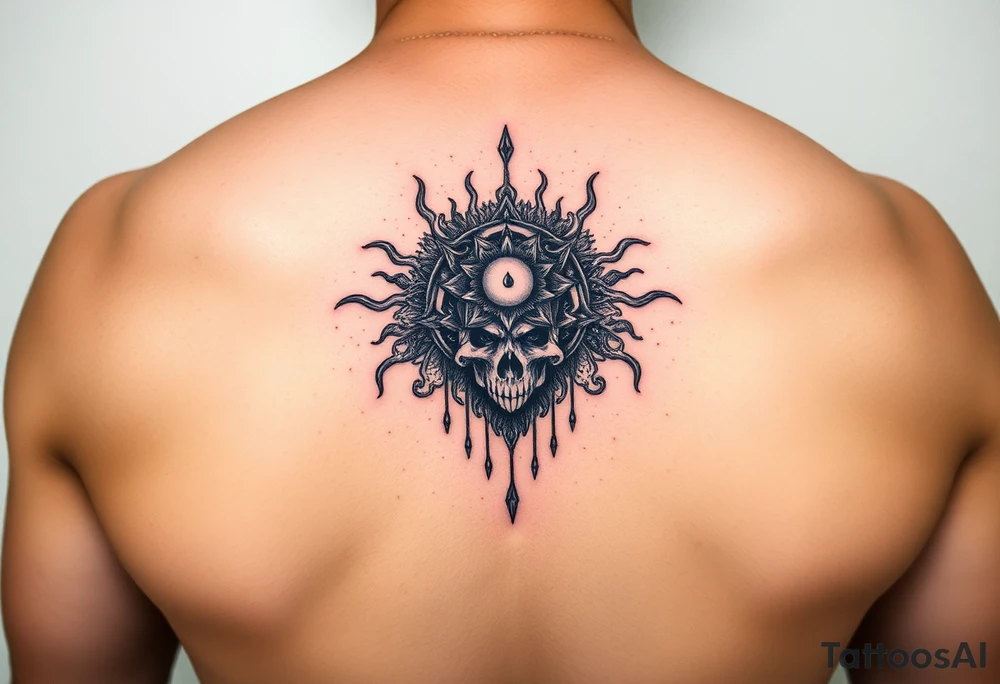 Black onk with small details tattoo idea