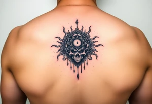 Black onk with small details tattoo idea