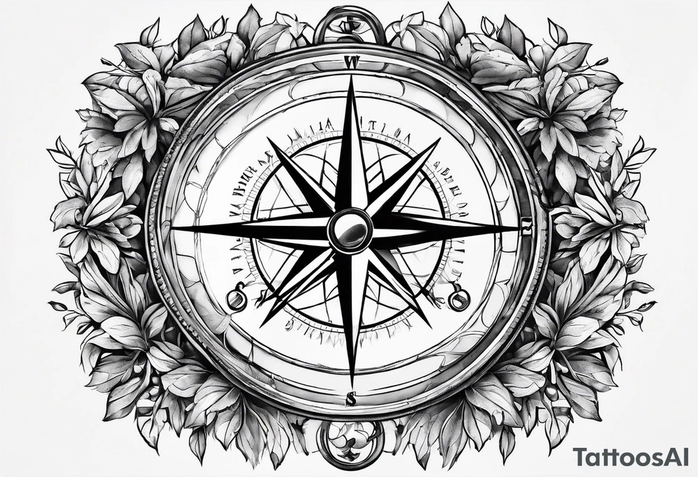 A compass with an narrow Olive wreathe wrapped around it tattoo idea
