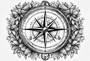 A compass with an narrow Olive wreathe wrapped around it tattoo idea
