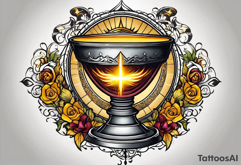 chalice surrounded by golden halo tattoo idea