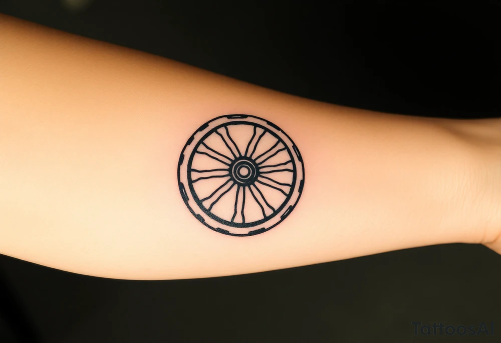 Wagon wheel with busted spokes tattoo idea