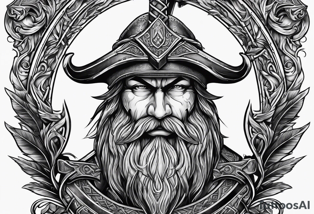 Valhalla sword shield axe mist tattoo idea